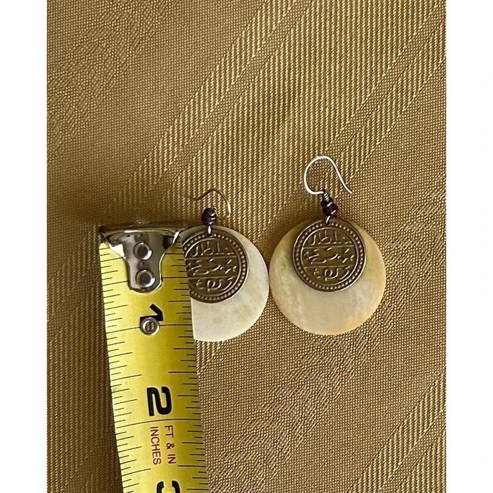 Laurel Burch Vintage Bone and Bronze Tone Coin Dangle Earrings with Bead Accent
